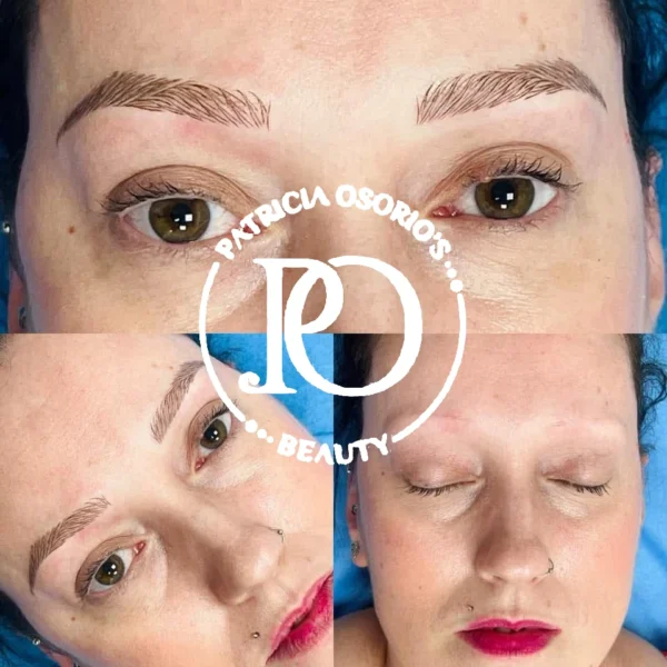 Composición de tres imágenes de un tratamiento de Microblading en Patricia Osorio's Beauty